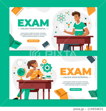 Exam hand drawn cartoon banner set 114958631