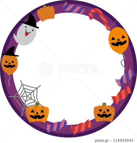 ハロウィンのイラストの円形フレーム素材 114959045