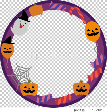 ハロウィンのイラストの円形フレーム素材 114959045