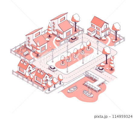 Country cottage village - vector isometric illustration 114959324