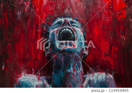 Screaming Man in Agony Abstract Oil Painting Depicting Pain, Suffering, and Despair 114959405