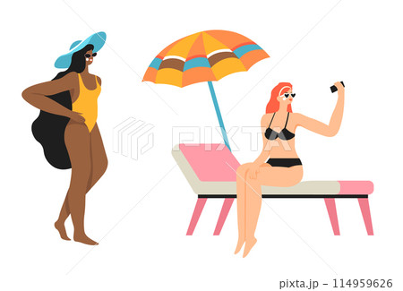 Relaxing Women Beach Vector Design 114959626