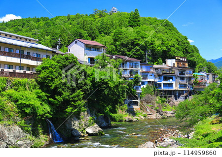【岐阜県】吉田川と新緑の郡上八幡城 114959860