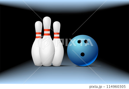 Bowling ball game with three pins. Illustration of bowling on white background. stock illustration Bowling ball game with three pins. Illustration of bowling on white background. stock illustration 114960305