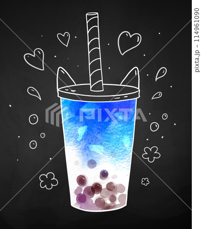 Blue Bubble Tea with chalk doodles Blue Bubble Tea with chalk doodles 114961090