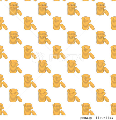 Seamless pattern of stacked golden coins. Wealth and financial stability endless background background. Vector outline illustration. Seamless pattern of stacked golden coins. Wealth and financial stability endless background background. Vector outline illustration. 114961133