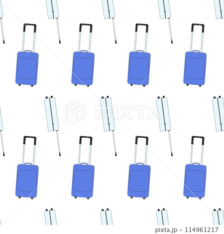 Travel luggage seamless pattern. Suitcase endless background. Vector outline flat illustration. 114961217