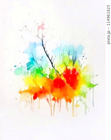watercolor painting, bright rainbow spot, splashes and smudges of paint on a white background. 114961825