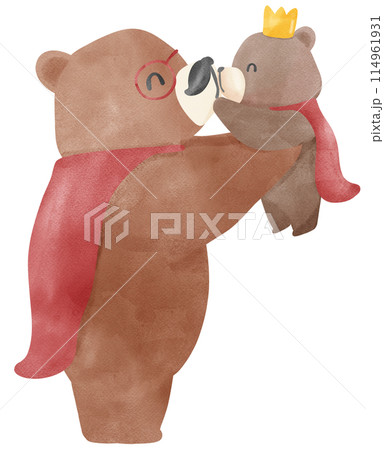 Retro Fathers Day Bear with Baby Bear Heartwarming watercolor Illustration Retro Fathers Day Bear with Baby Bear Heartwarming watercolor Illustration 114961931