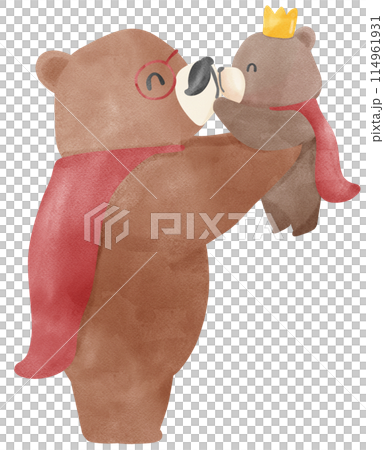 Retro Fathers Day Bear with Baby Bear Heartwarming watercolor Illustration Retro Fathers Day Bear with Baby Bear Heartwarming watercolor Illustration 114961931