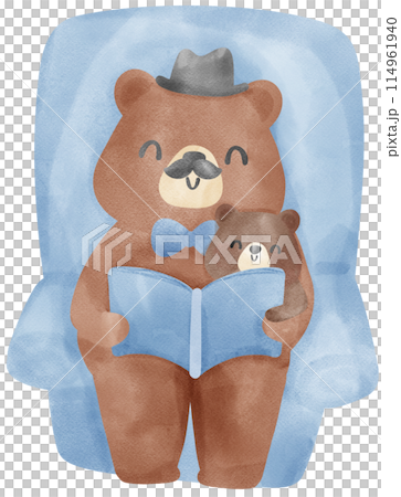 Retro Fathers Day Bear with Baby Bear  Heartwarming watercolor Illustration 114961940