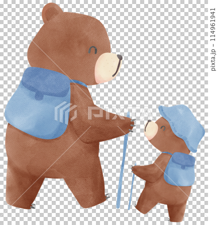Retro Fathers Day Bear with Baby Bear  Heartwarming watercolor Illustration 114961941