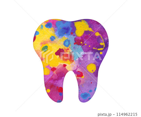 Tooth icon. Colorful watercolor illustration 114962215