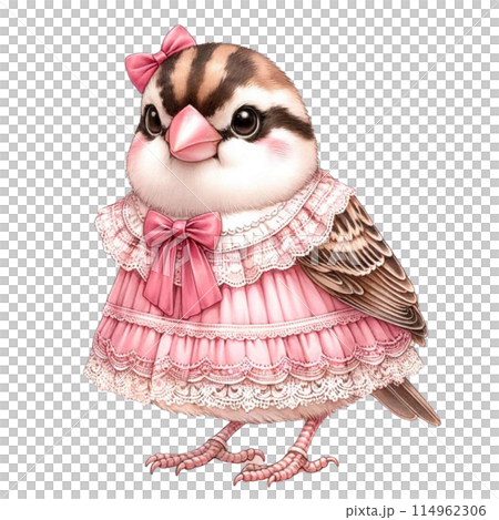 麻雀與粉紅色的花朵 114962306