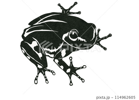 斜めになった見つめるカエルのシンプルイラスト 114962605
