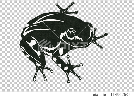 斜めになった見つめるカエルのシンプルイラスト 114962605