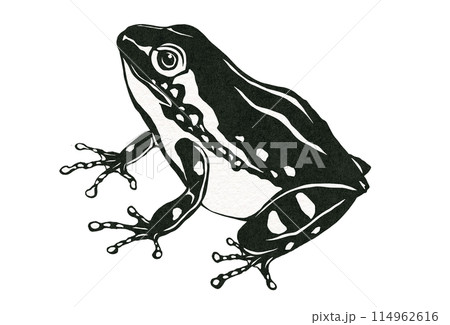 何か考えている可愛いカエルのシンプルイラスト 114962616