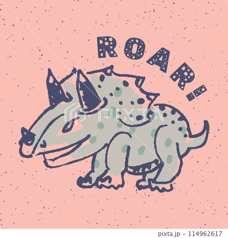 Hand drawing dream big dinosaur illustration vector. Funny cartoon dino. Hand drawn vector doodle design for girls, kids. Hand drawn children's illustration for fashion clothes, shirt, fabric 114962617