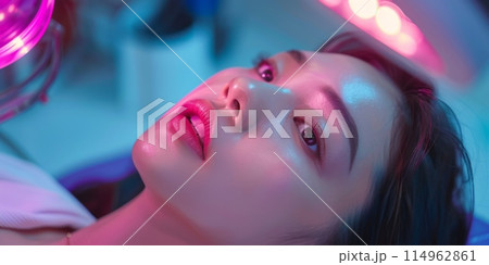 Asian Woman Relaxing During Salon Procedure, AI Created 114962861