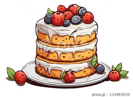 Gorgeous Bienenstich with caramelized almonds and berries, AI Generated 114963030