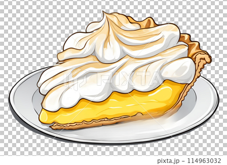 Delicious slice of tangy-sweet Lemon meringue pie illustration, AI Generated 114963032