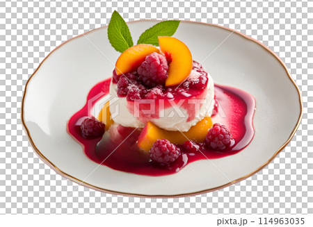 Tangy sweet Peach Melba dessert, adding a refreshing twist, AI Generated Tangy sweet Peach Melba dessert, adding a refreshing twist, AI Generated 114963035