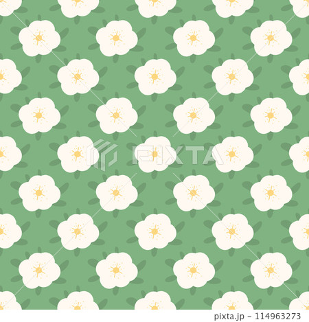 White big wildflowers meadow seamless pattern. simple floral endless background. Flower ornament tile. Happy summer botanic repeat cover. Vector hand drawn illustration. 114963273