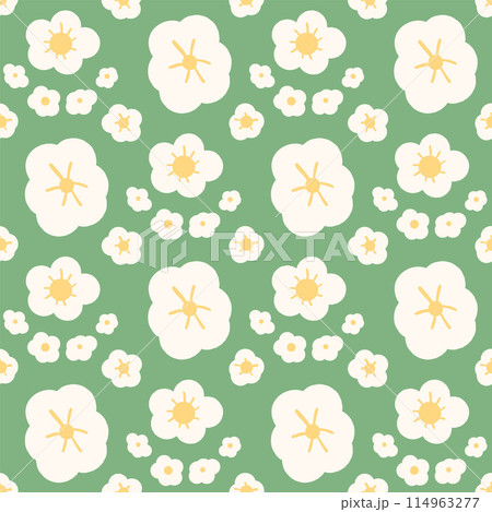White flowers seamless pattern. Floral endless background. Flower ornament tile. Light botanic repeat cover. Vector hand drawn illustration. 114963277