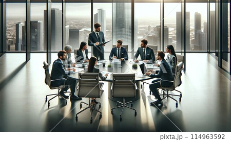 都市の高層オフィスでのビジネス会議 都市の高層オフィスでのビジネス会議 114963592