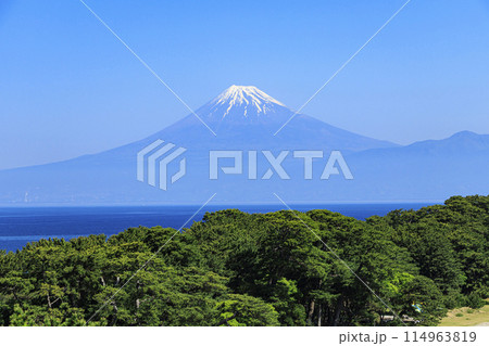 戸田漁港から望む冠雪の富士山 114963819