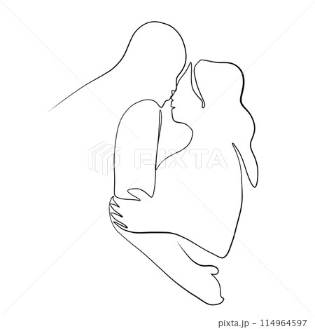 Continuous drawing of lines. Line art of kissing lovers. Continuous line drawing. Vector minimalistic Continuous drawing of lines. Line art of kissing lovers. Continuous line drawing. Vector minimalistic 114964597