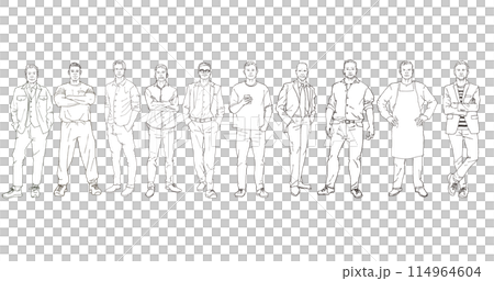 Multinational people of different generations standing in line 114964604