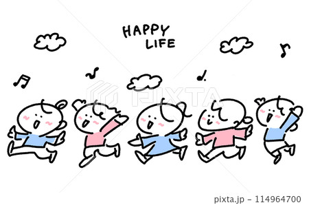 笑顔でジャンプしながら元気に走り回る女性達 幸せ 希望 楽しい シンプルで可愛い線画イラスト 笑顔でジャンプしながら元気に走り回る女性達 幸せ 希望 楽しい シンプルで可愛い線画イラスト 114964700