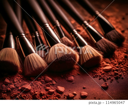 Macro photo of professional makeup brushes in powder 114965047
