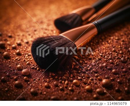 Macro photo of professional makeup brushes in powder 114965079