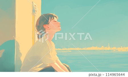 海を眺める女性のイラスト素材 [114965644] - PIXTA