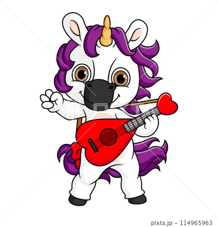 Cute Unicorn Playing Guitar Cartoon Vector Icon of illustration Cute Unicorn Playing Guitar Cartoon Vector Icon of illustration 114965963