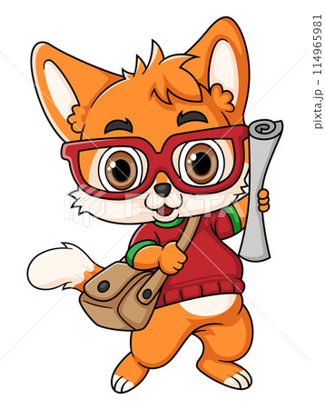 Cute fox on his way to school of illustration Cute fox on his way to school of illustration 114965981