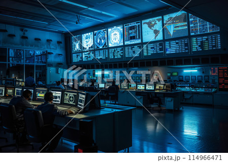 Air Traffic Controllers Navigation System Display at Control Center 114966471