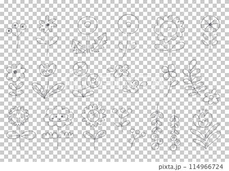 可愛的花朵手繪插畫素材集_單色 可愛的花朵手繪插畫素材集_單色 114966724