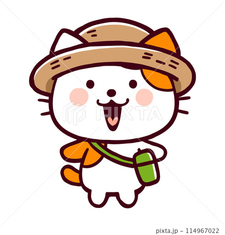 麦わら帽子をかぶっているコミカルなネコ 麦わら帽子をかぶっているコミカルなネコ 114967022