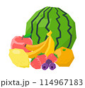 新鮮な果物を色々寄せて並べたシンプルなイラスト 114967183