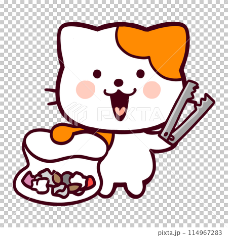 A comical cat picking up trash A comical cat picking up trash 114967283