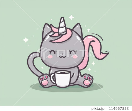 Cat unicorn or caticorn icon illustration. Cute pet designed for a greeting card or an invitation Cat unicorn or caticorn icon illustration. Cute pet designed for a greeting card or an invitation 114967838
