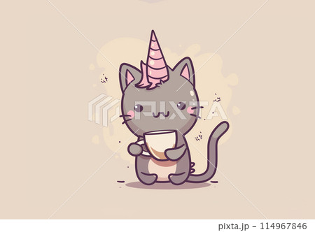 Cat unicorn or caticorn icon illustration. Cute pet designed for a greeting card or an invitation 114967846