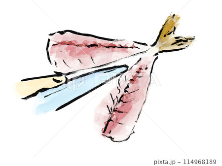 魚（鯵）を捌いている和風手書きイラスト 114968189