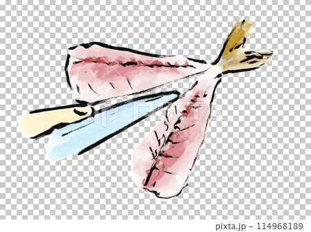 魚（鯵）を捌いている和風手書きイラスト 114968189