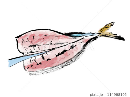 魚(鯵)を捌いている和風手書きイラスト 魚(鯵)を捌いている和風手書きイラスト 114968193