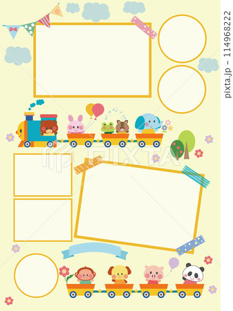 保育園、幼稚園、小学校_写真テンプレート素材_動物と汽車のイラスト　マスキングテープ 114968222