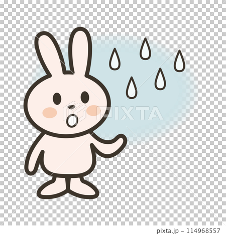 ポツポツと小雨が降ってきて空を見上げるうさぎさんのイラスト ポツポツと小雨が降ってきて空を見上げるうさぎさんのイラスト 114968557